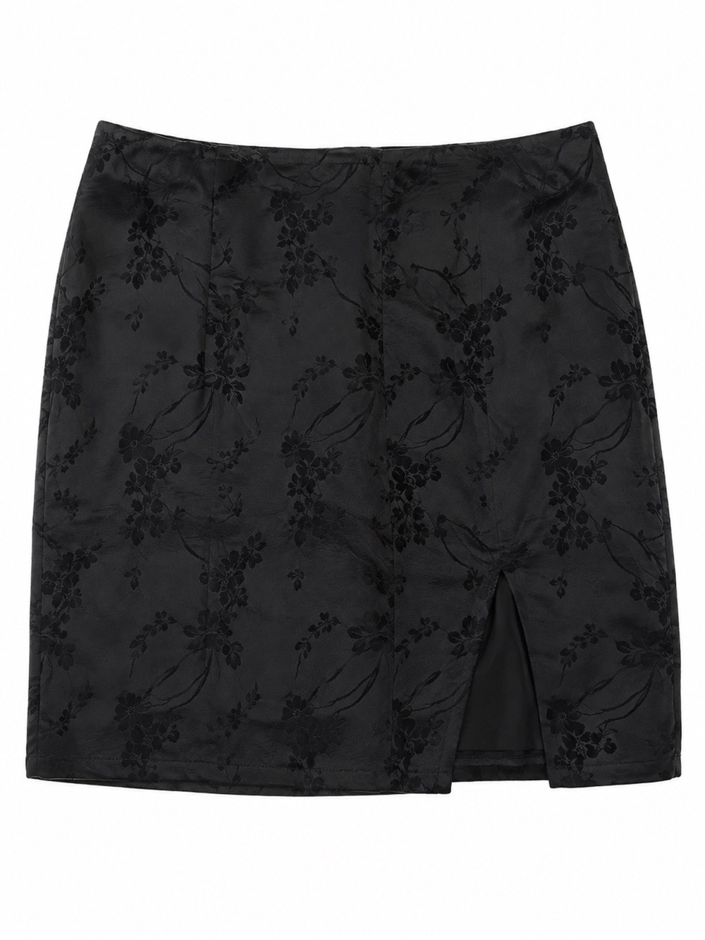 Mi Ami Black Floral Jacquard Satin Mini Skirt XS Y2K Slip Skirt Slit
